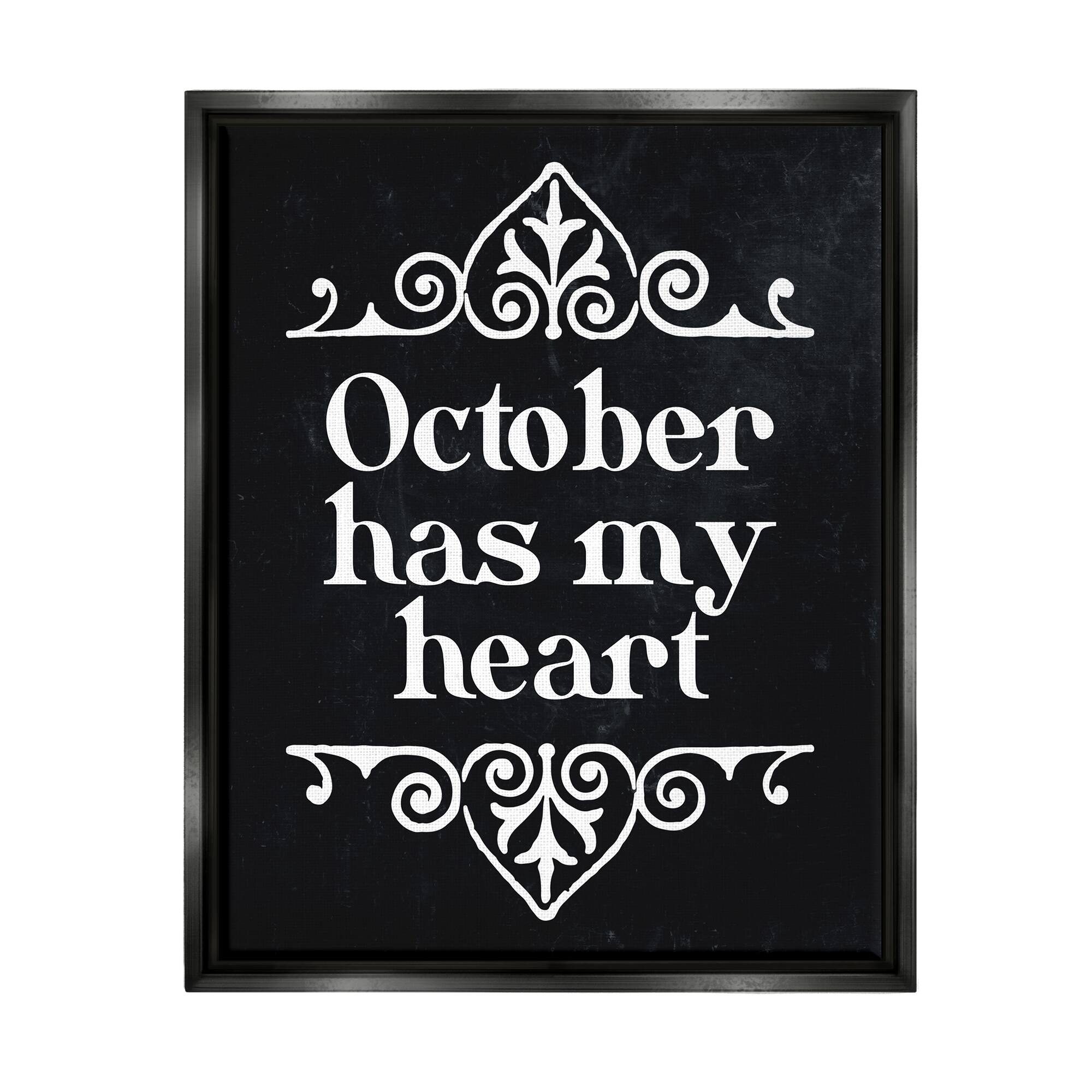 Stupell Industries Black October Has My Heart Framed Floater Canvas Wall Art